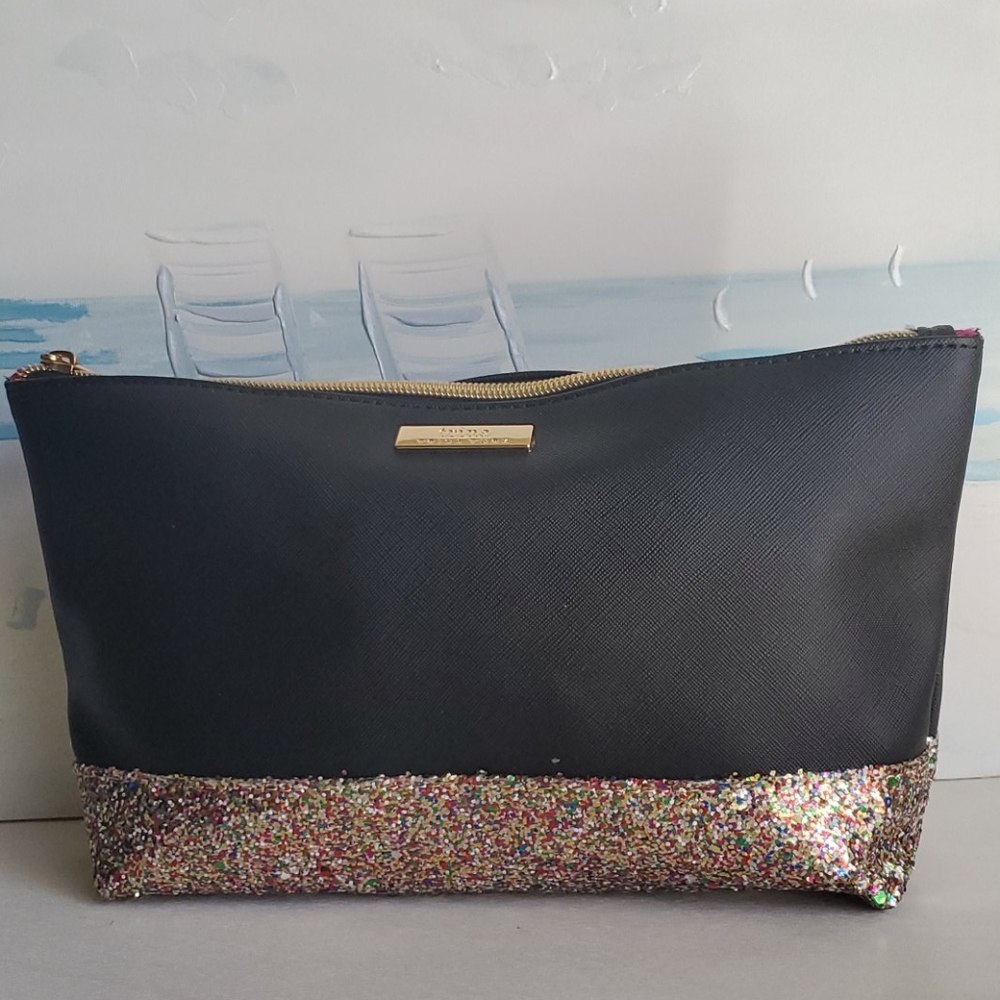 Trina Turk Cosmetic Purse Black Multi Glitter Bag - Picture 1 of 9